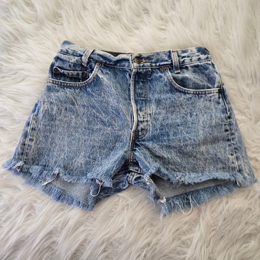 Vintage Levis‎ Student Fit Acid Wash Denim Cut Off Shorts Blue Button Fly 26
